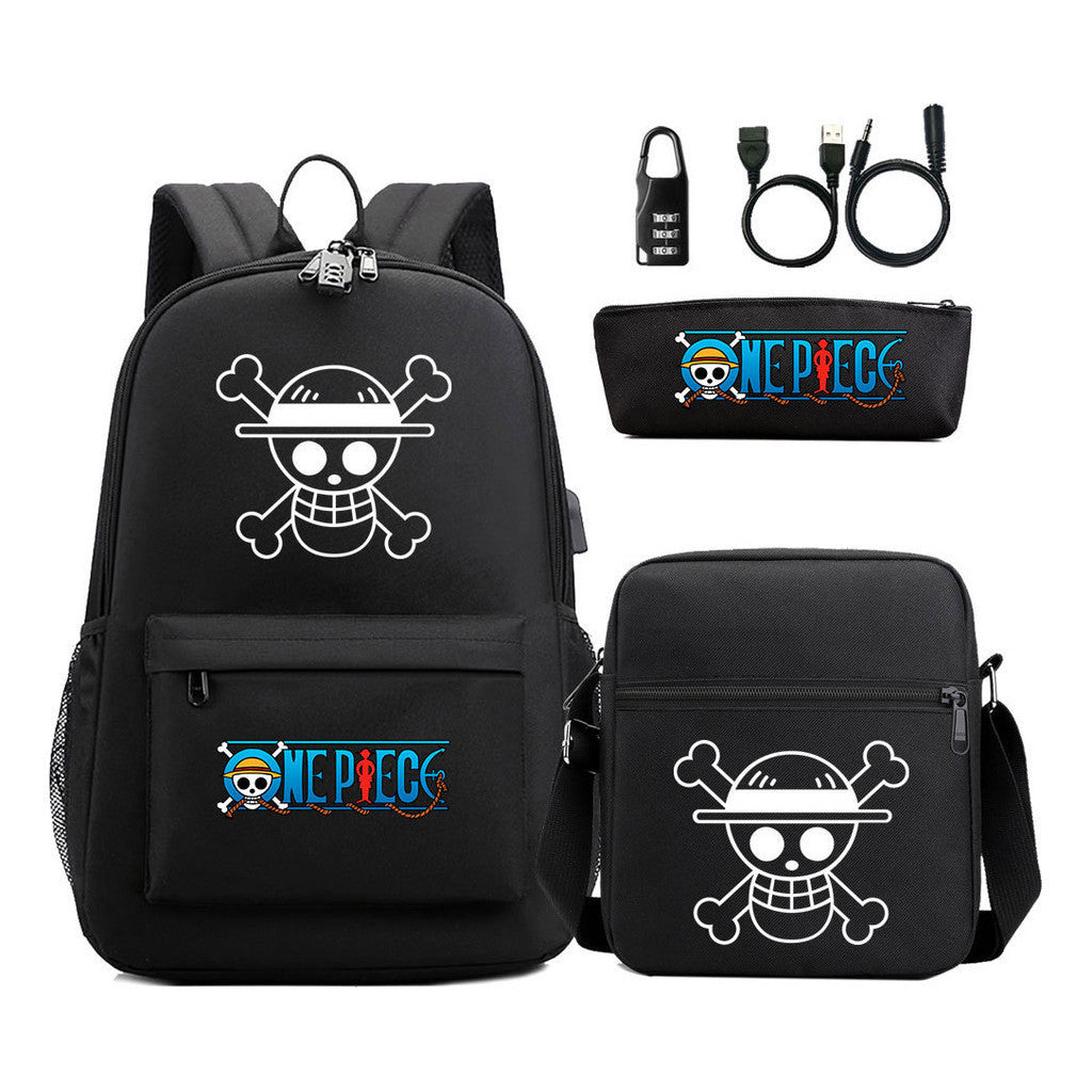 Cartoon Pirate King Usb Password Lock Youth Student School Bag Three Piece Set For Boys And Girls Backpack Set