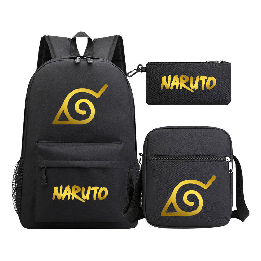 Golden Anime Naruto Starry Sky Youth Student Backpack Set, 3-piece, Men's And Women's Backpack Set