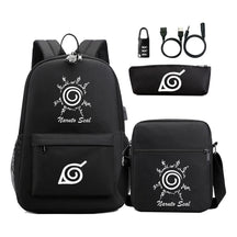 Fashionable Naruto Usb Password Lock Youth Student School Bag Three Piece Backpack Set
