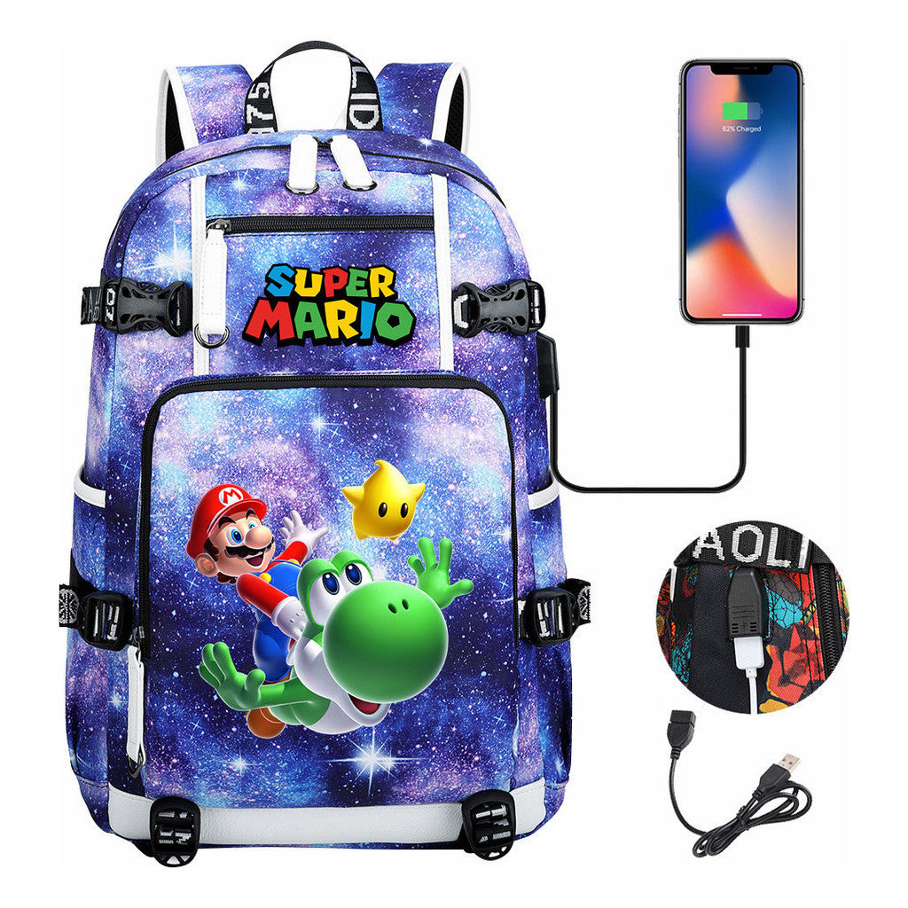 Super Mario Printed Teenage Student Backpack With Large Capacity Leisure Travel Backpack