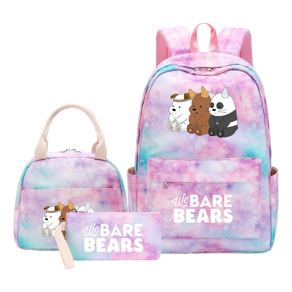 Cartoon Cute Three Bears Youth Student Girls School Bag Lunch Bag Three Piece Set Backpack Set
