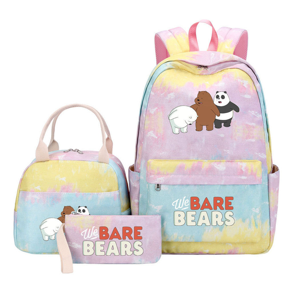 Cartoon Cute Three Bears Youth Student Girls School Bag Lunch Bag Three Piece Set Backpack Set