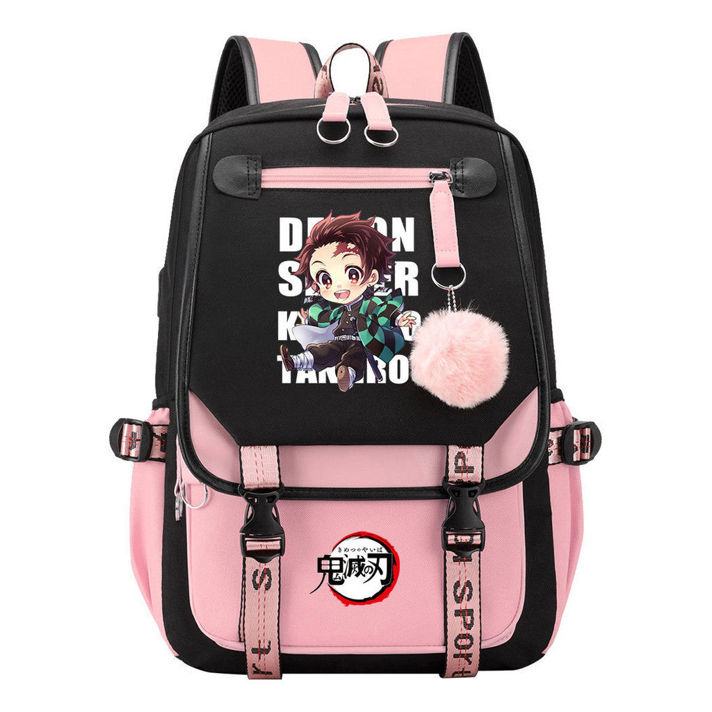 Cartoon Fashion Usb Youth Student Backpack Boy's And Girl's Leisure Ribbon Flip Backpack
