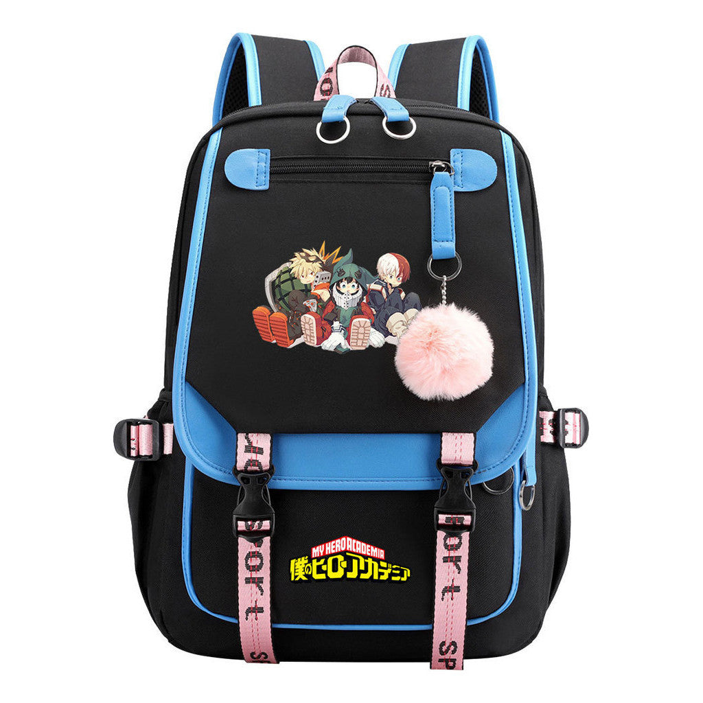 My Heroes Academy Usb Student Backpack, Casual Woven Strap Flip Back Backpack
