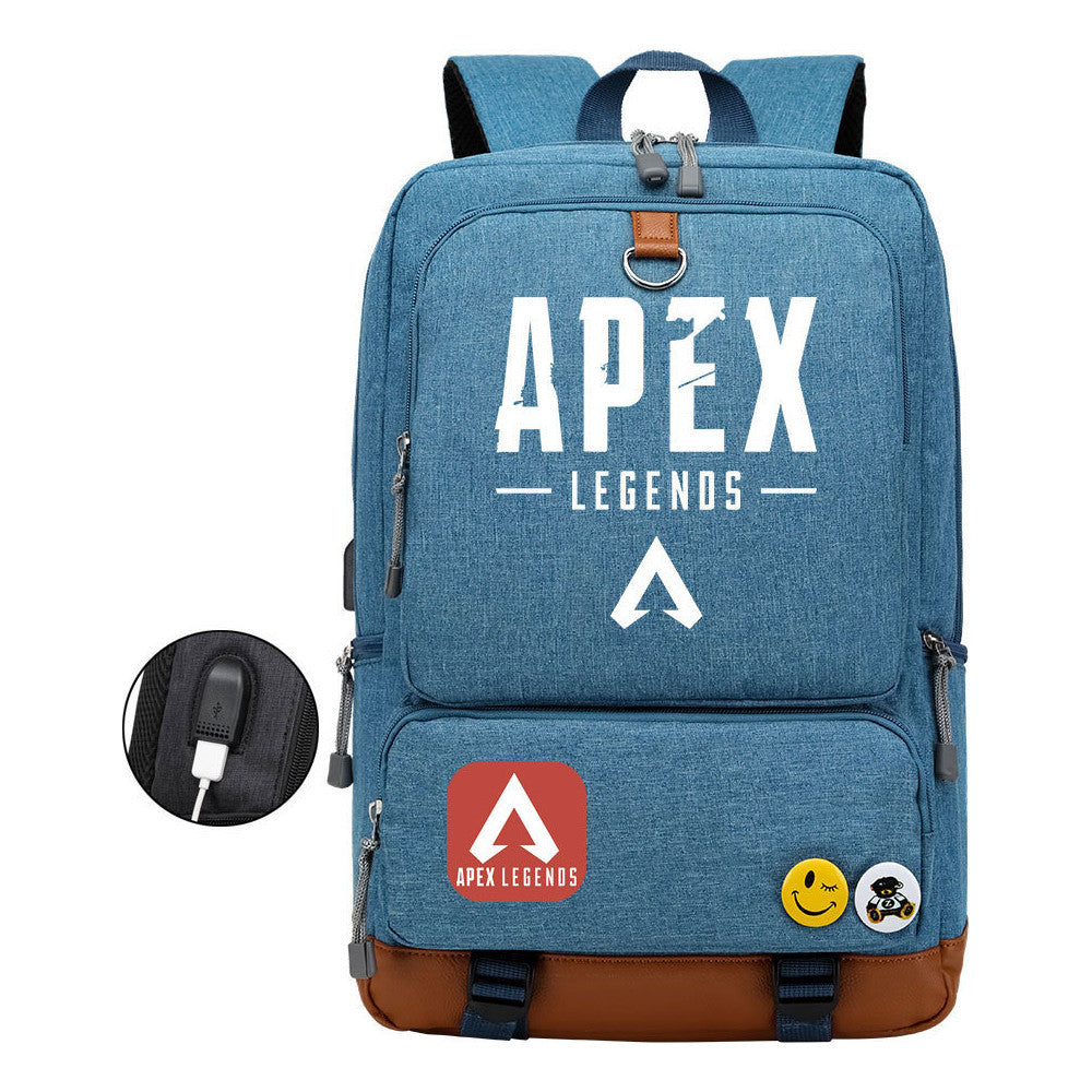 Apex Hero Print Usb Youth School Bag Travel Backpack