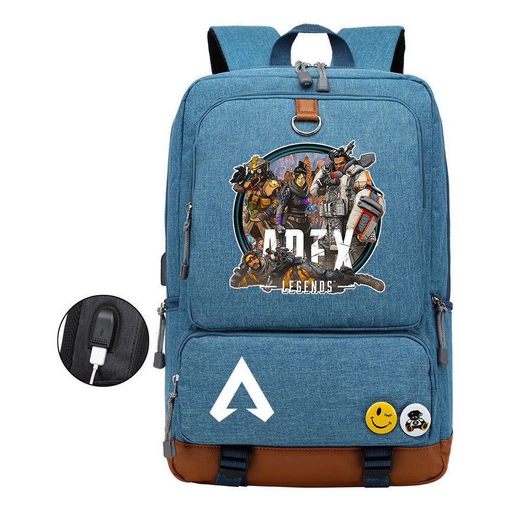 Apex Hero Print Usb Student Backpack Casual Backpack