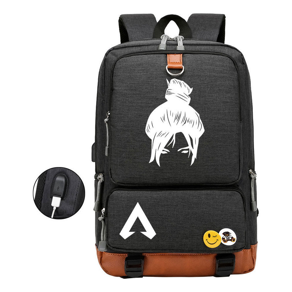 Apex Hero Print Usb Student Backpack For Leisure Travel Backpack