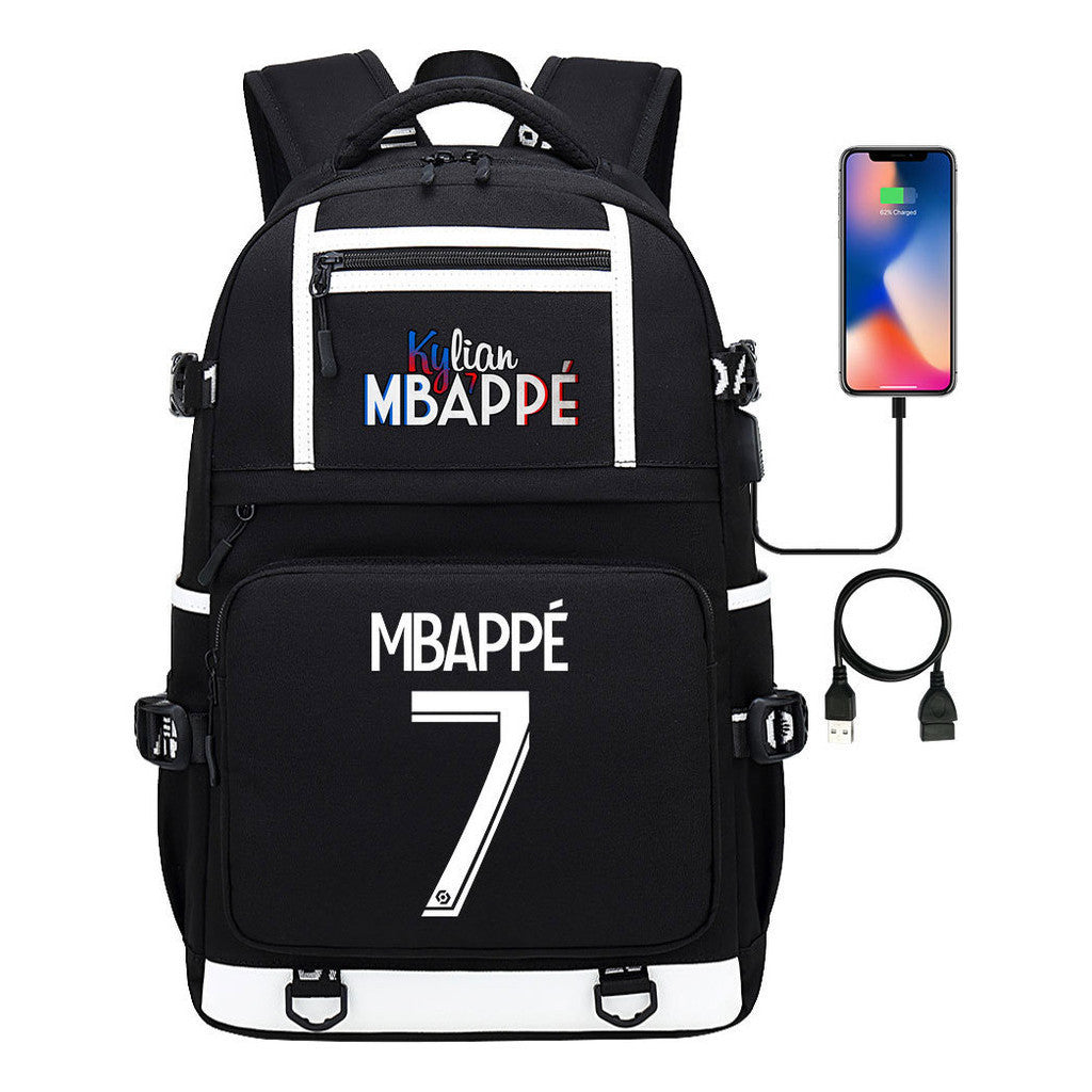 Football Star Mbappe Printed Usb Youth Student Backpack, Boy's And Girl's Backpack, Leisure Travel Backpack