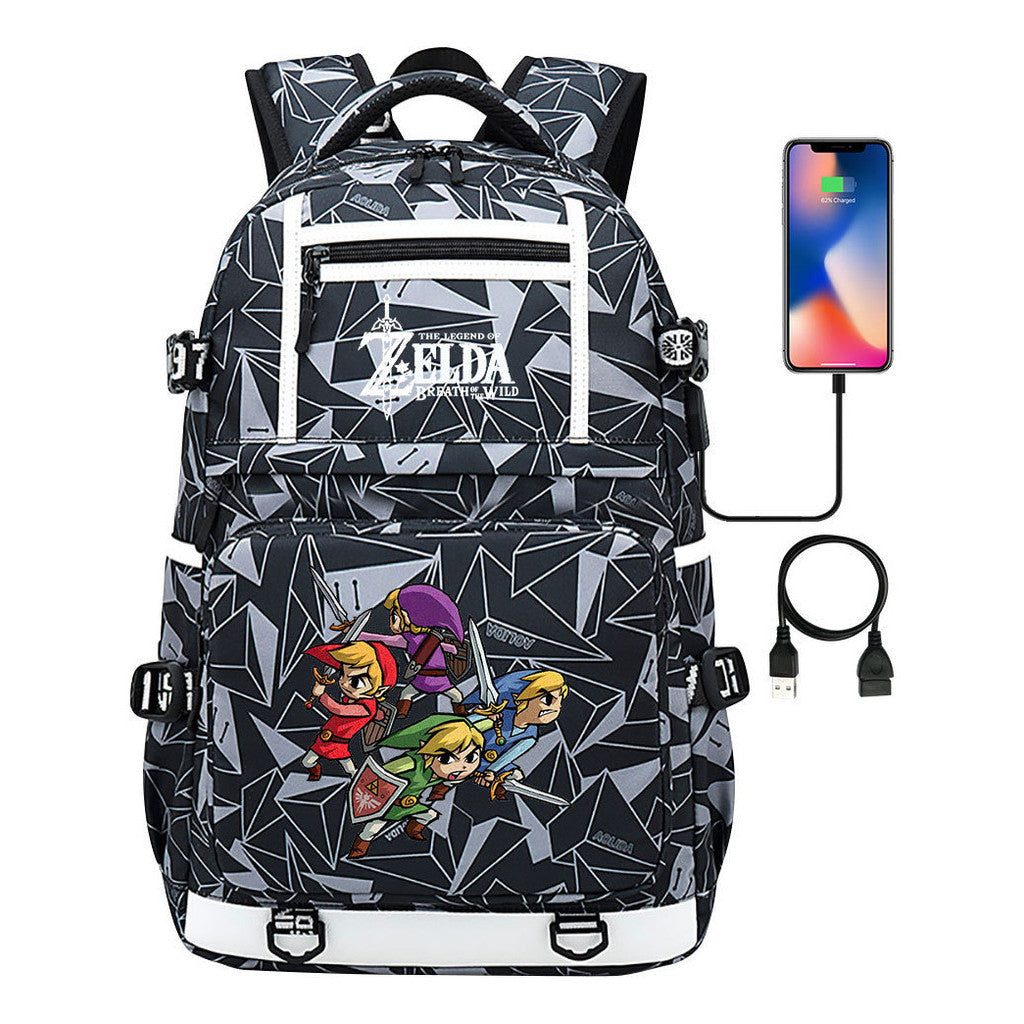 Legend Of Zelda Printed Usb Youth School Bag Backpack Leisure Travel Bag