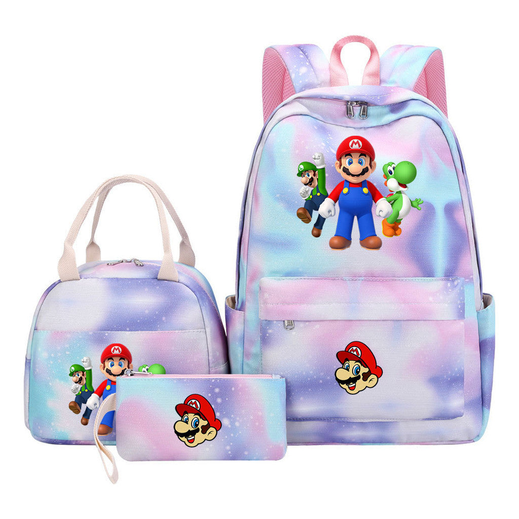 Super Mario Youth Student Girls School Bag Lunch Bag Three Piece Backpack Set
