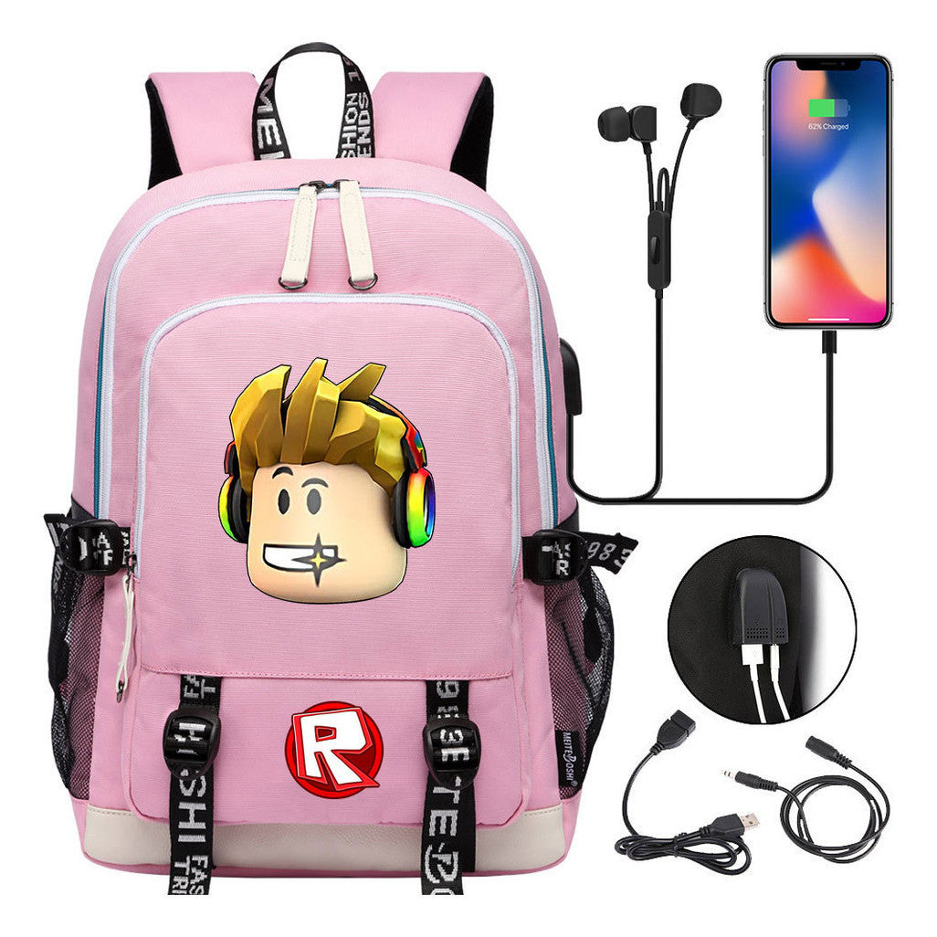Game Roblox Printed Student Backpack Usb Casual Backpack Boys And Girls