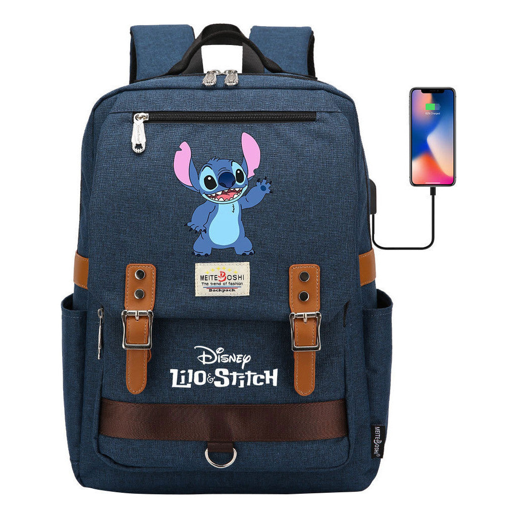 Anime Star Baby Stitch Printed Youth Student School Bag Casual Magnetic Buckle Backpack