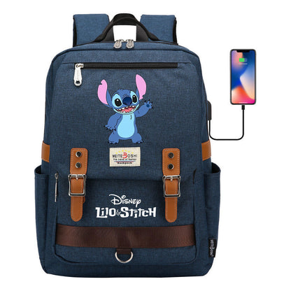 Anime Star Baby Stitch Printed Youth Student School Bag Casual Magnetic Buckle Backpack