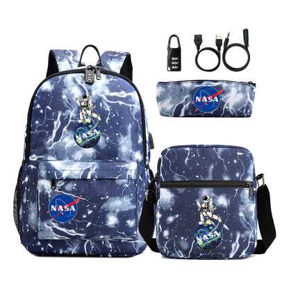 Fashionable Usb Password Lock Youth Student Backpack Three Piece Set Backpack