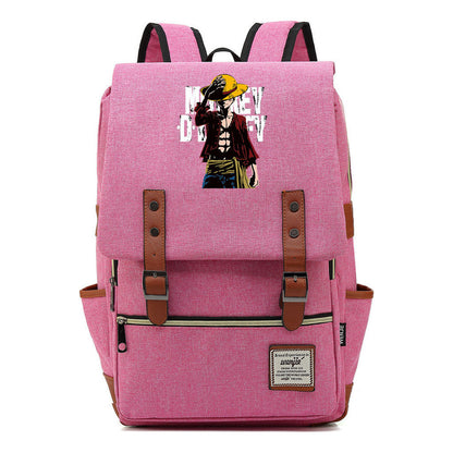Anime Pirate King Luffy Printed Student Backpack For Men And Women With Casual Belt Buckle Classic Backpack