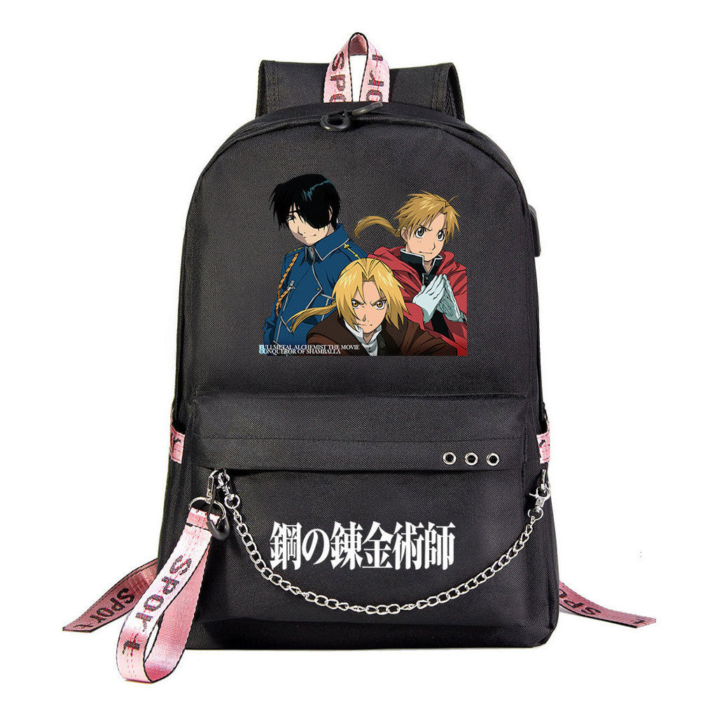 Steel Alchemist Printed Usb Youth Student Backpack For Men And Women's Leisure Travel Backpack