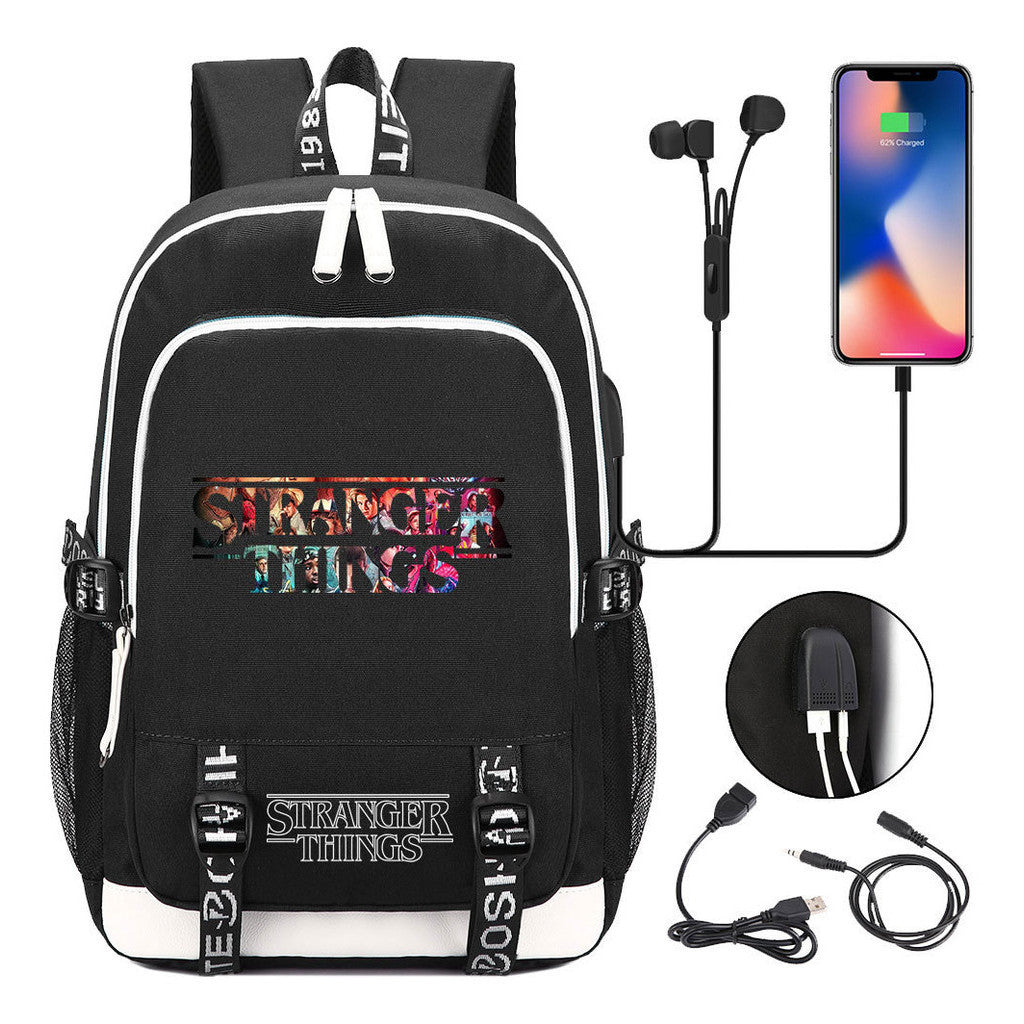 Strange Story Printed Usb Youth Student Backpack For Men And Women's Leisure Travel Backpack