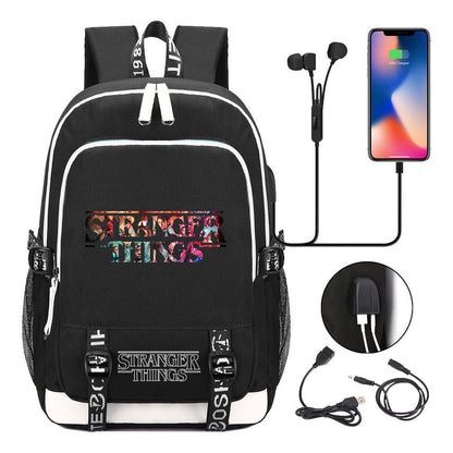 Strange Story Printed Usb Youth Student Backpack For Men And Women's Leisure Travel Backpack