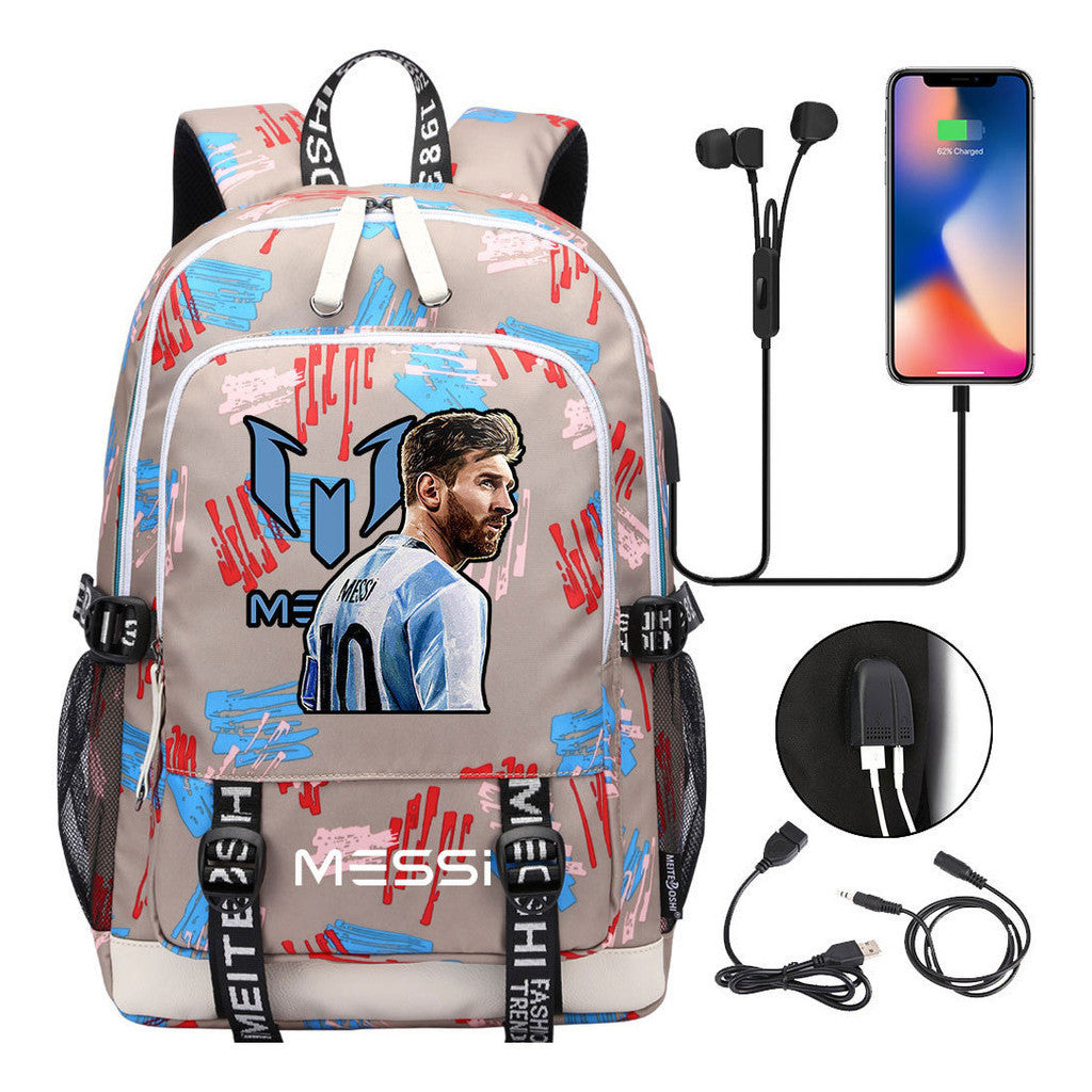 Sports Football Star Usb Youth Student Backpack For Men And Women's Leisure Sports Backpack