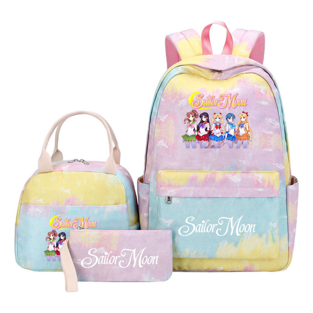 Beautiful Girl Warrior Teenage Student Girl Backpack Lunch Bag Three Piece Set Backpack Cover