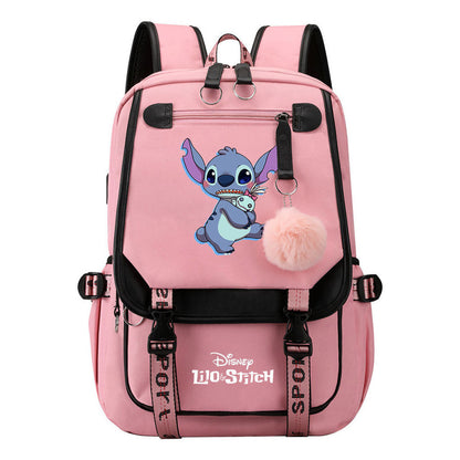 Interstellar Baby Stitch Usb Backpack For Boys And Girls Casual Woven Strap Flip Backpack