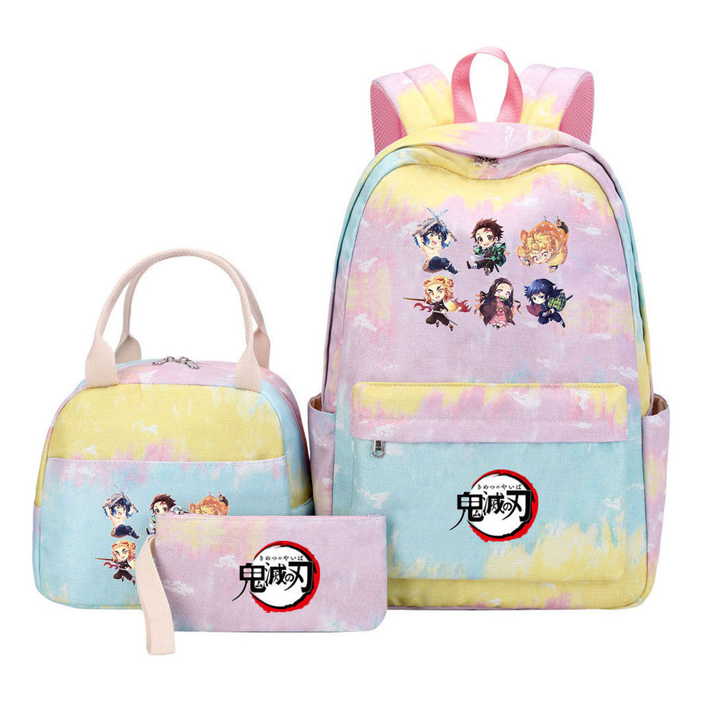 Cartoon Fashion Student Girls School Bag Lunch Bag Three Piece Set Backpack Set