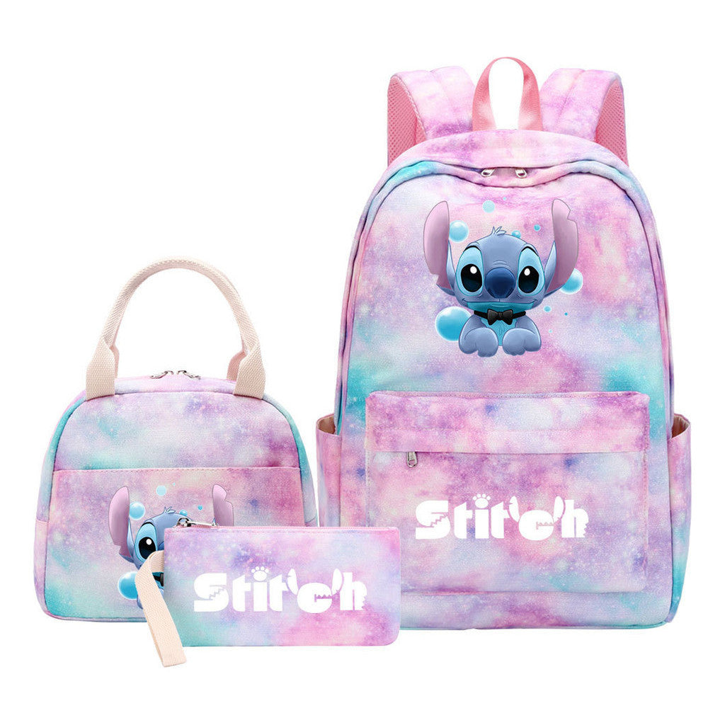 Interstellar Baby Stitch Youth Student Girls School Bag Lunch Bag Three Piece Set Backpack Set