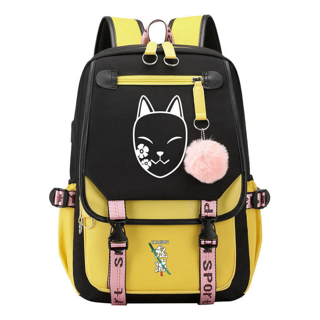 Cartoon Fashion Usb Youth Middle School Backpack For Boys And Girls Casual Woven Strap Flip Back Backpack