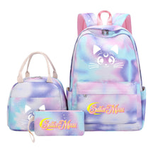 Beautiful Girl Warrior Student Schoolbag Lunch Bag Three Piece Set Backpack Cover