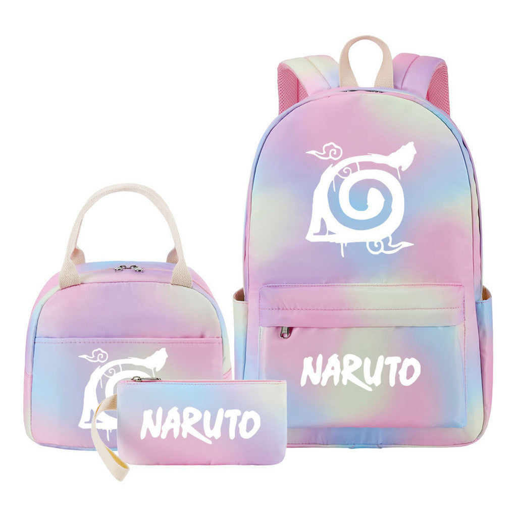 Naruto Teenage Student Girls School Bag Lunch Bag Three Piece Set Backpack Set