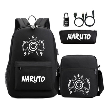 Naruto Usb Password Lock Student Backpack Three Piece Set For Boys And Girls Backpack Set
