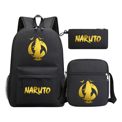 Golden Anime Naruto Starry Sky Youth Student School Bag Three Piece Set For Boys And Girls Backpack Set