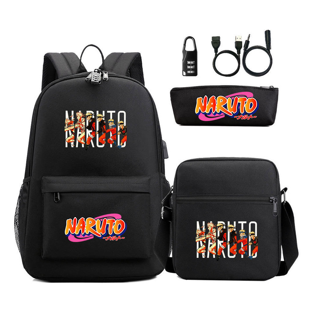 Naruto Usb Password Lock Youth Student Backpack Three Piece Set Backpack Set