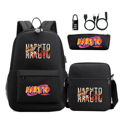 Naruto Usb Password Lock Youth Student Backpack Three Piece Set Backpack Set
