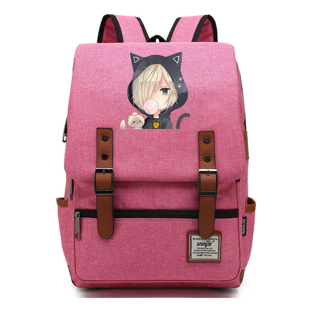 Yuri On The Ice Student Backpack, Men's And Women's Leisure Belt Buckle Backpack