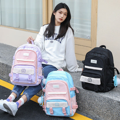 Student Backpack, Artistic Backpack, Color Blocking Double-layer Backpack, Large Capacity