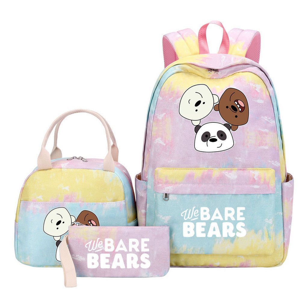 Cartoon Cute Three Bears Youth Student Girls School Bag Lunch Bag Three Piece Set Backpack Set