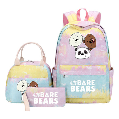 Cartoon Cute Three Bears Youth Student Girls School Bag Lunch Bag Three Piece Set Backpack Set