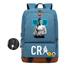Football Star Cristiano Ronaldo Printed Usb Youth Primary And Secondary School Backpack For Boy And Girl's Leisure Travel Backpack