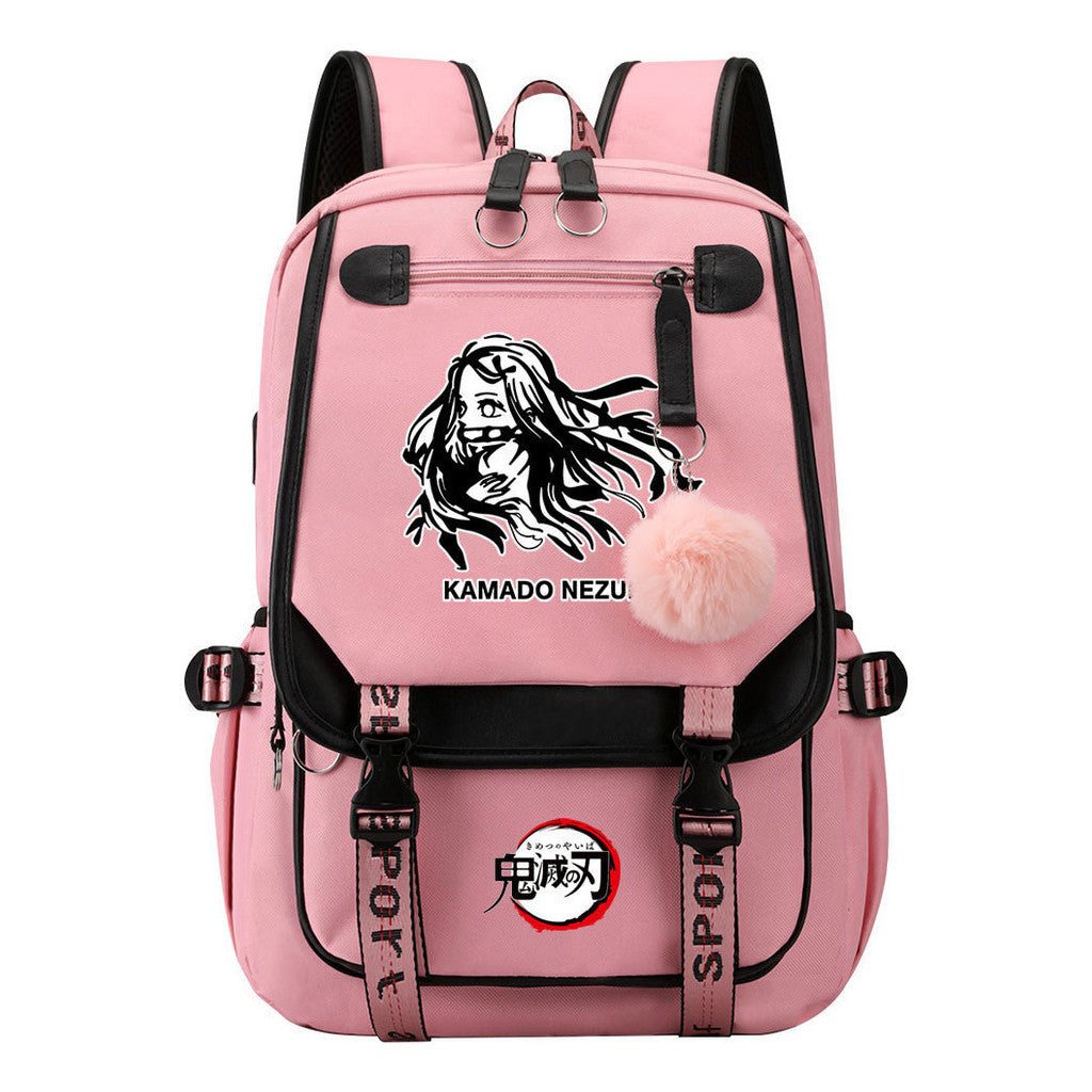 Cartoon Fashion Usb Youth Student Backpack Boy's And Girl's Leisure Ribbon Flip Backpack