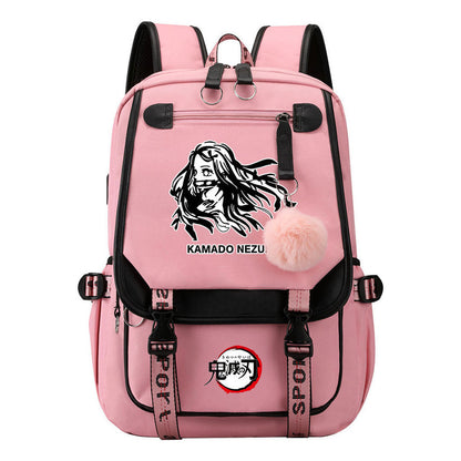 Cartoon Fashion Usb Youth Student Backpack Boy's And Girl's Leisure Ribbon Flip Backpack