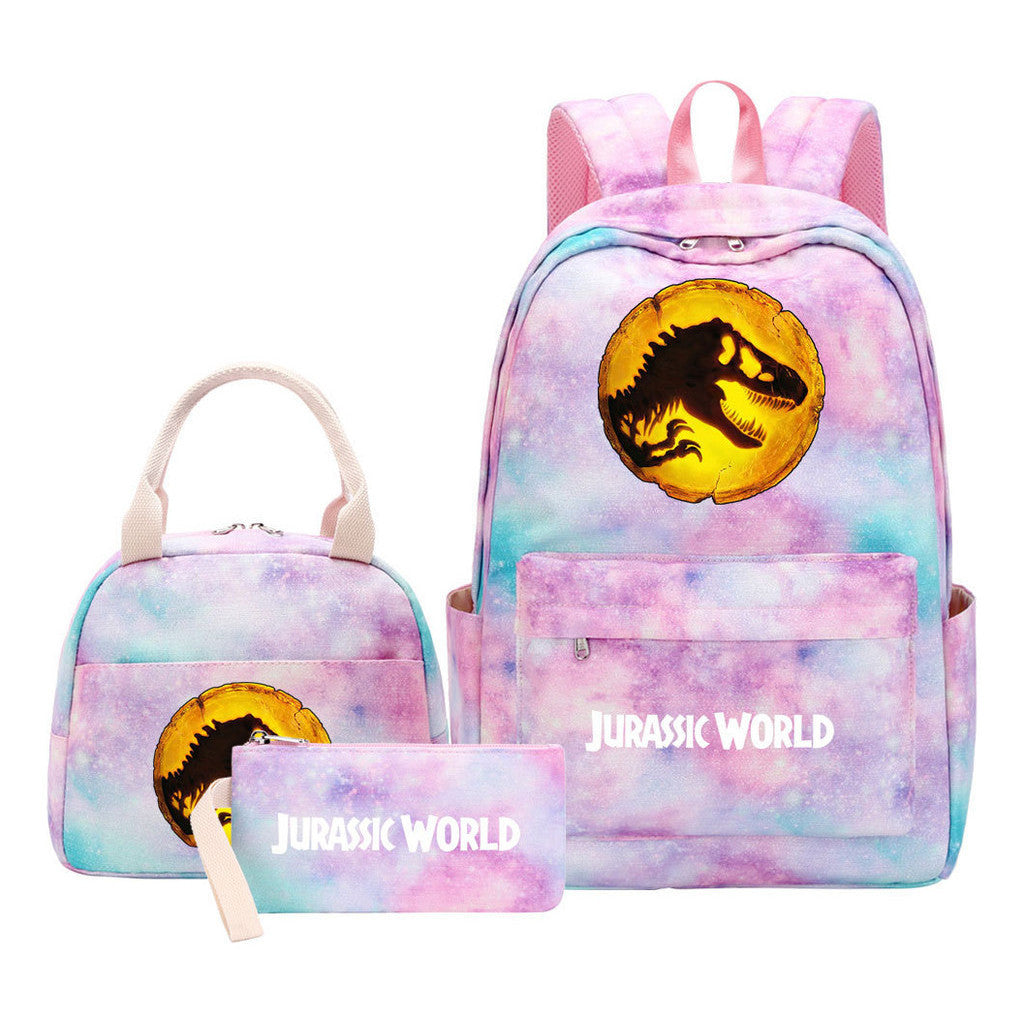 Jurassic Park Dinosaur Student School Bag Lunch Bag Three Piece Set Backpack Set