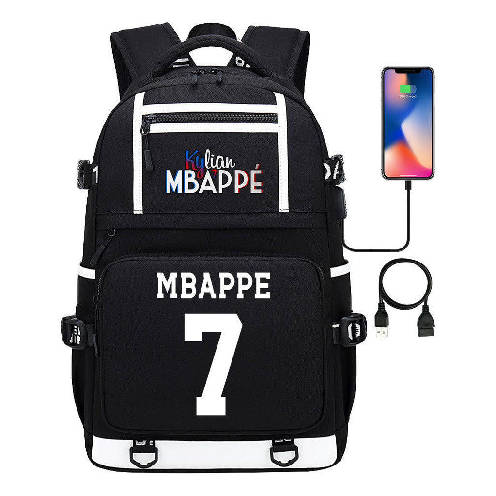 Football Star Mbappe Printed Usb Youth Student Backpack, Boy's And Girl's Backpack, Leisure Travel Backpack
