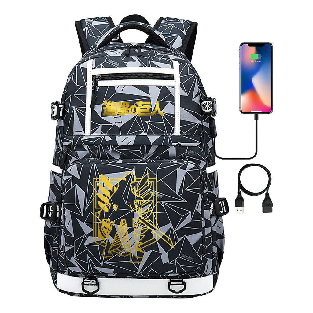 Golden Attack Giant Print Usb Youth Student Backpack Men's And Women's Backpack Leisure Travel Backpack