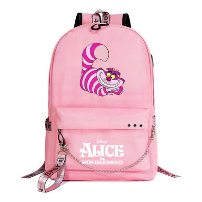Cheshire Cat Alice's Adventure In Wonderland Youth School Bag Men's And Women's Leisure Weaving Strap Backpack
