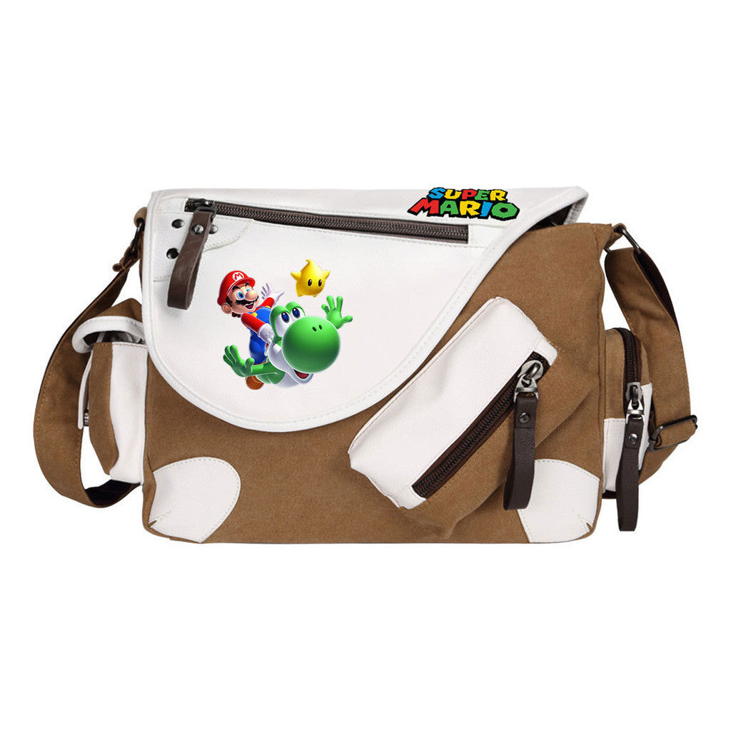 Super Mario Youth Student School Bag Canvas Shoulder Bag Casual Straddle Backpack