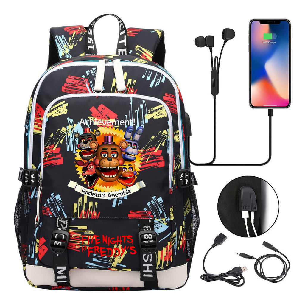 Toy Bear Game Peripheral Print Usb Youth Student Backpack For Men And Women Leisure Backpack