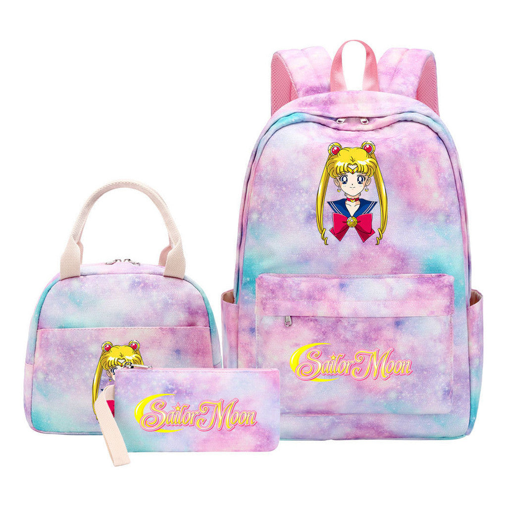 Anime Beauty Girl Warrior Youth Student Girl Schoolbag Lunch Bag Three Piece Set Backpack Set