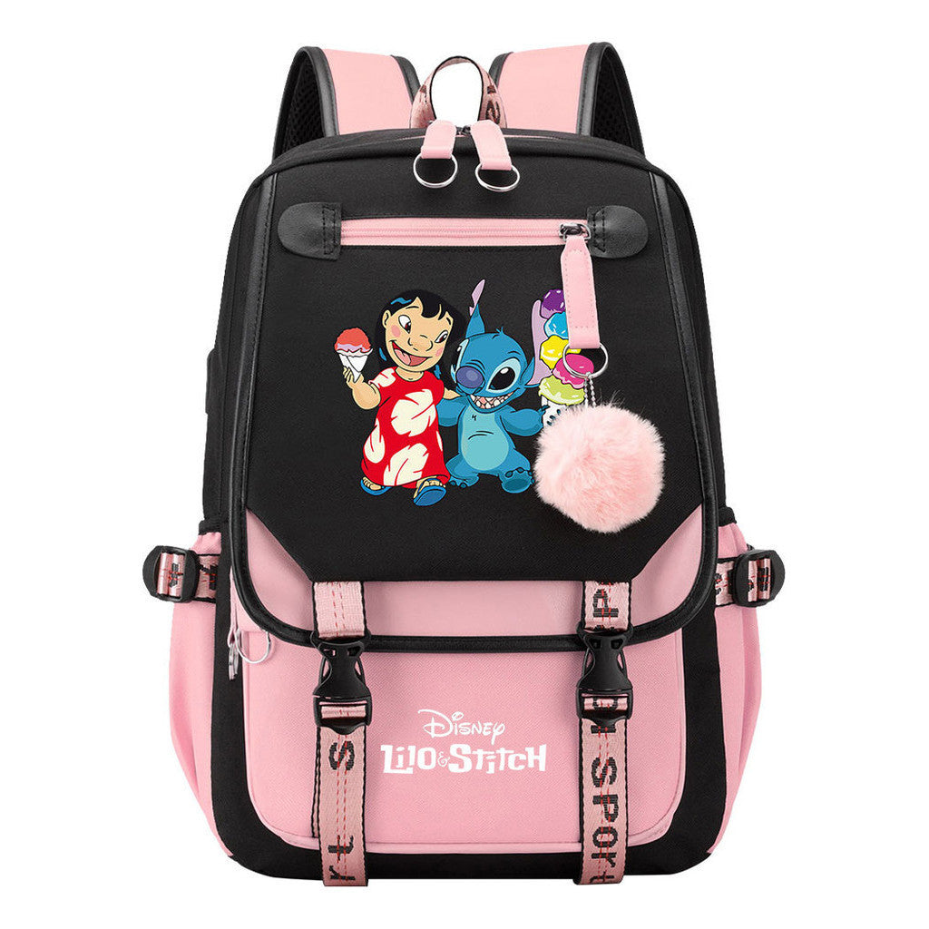Interstellar Baby Stitch Usb Backpack For Boys And Girls, Casual Woven Strap Flip Back Backpack