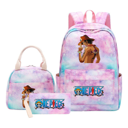 Cartoon Pirate King  Student Girl Backpack Lunch Bag Three Piece Set Backpack